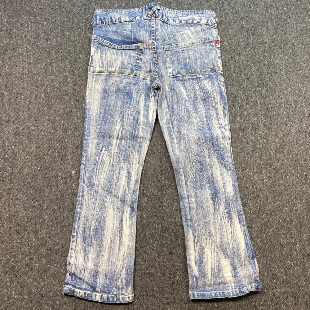 Blue Taboo Jeans Sz‎ 5 Womens Y2K Grunge Acid Wash Flare Low Rise Patch Pocket - Picture 5 of 11